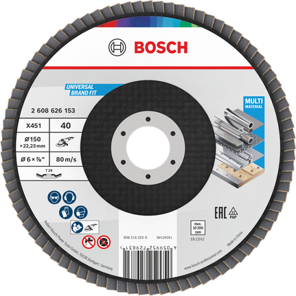 Bosch X451 legyezőlapos csiszolótárcsa 150 mm G40 többféle anyaghoz.