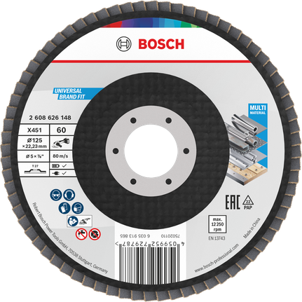 Bosch X451 legyezőlapos csiszolótárcsa 125 mm G60 többféle anyaghoz.