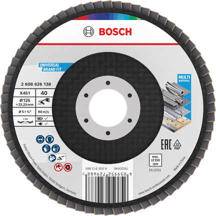 Bosch X451 legyezőlapos csiszolótárcsa 125 mm G40 többféle anyaghoz.