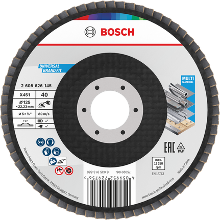Bosch X451 legyezőlapos csiszolótárcsa 125 mm G40 többféle anyaghoz.