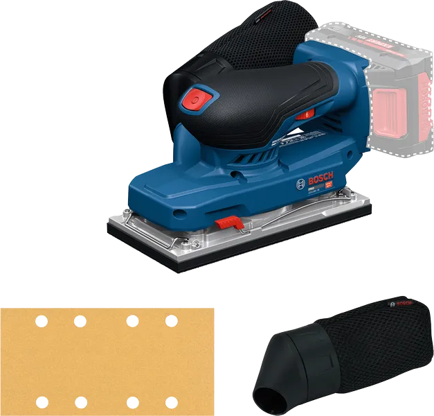 Bosch GSS18V-18 akkus lapcsiszoló porzsákkal.