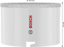 Bosch 103 mm-es tégla- és lágycsempékhez való lyukfűrész, 60 mm mélységgel.