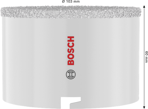 Bosch 103 mm-es tégla- és lágycsempékhez való lyukfűrész, 60 mm mélységgel.