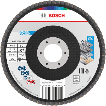 Bosch X451 legyezőlapos csiszolótárcsa 125 mm G60 többféle anyaghoz.