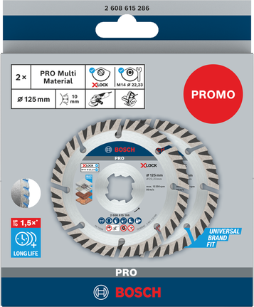 Bosch PRO Multi Material gyémánttárcsa X-Lock 125 mm, 2 db-os kiszerelés.