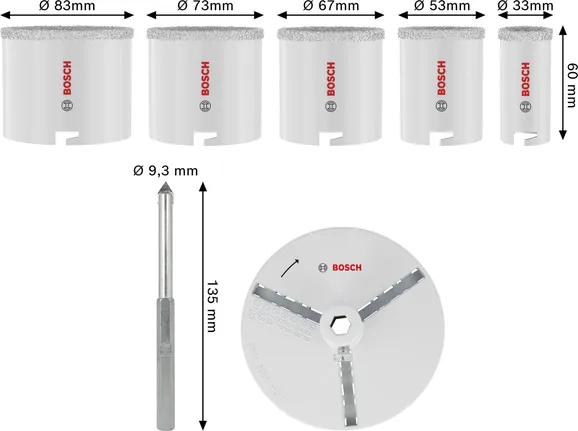 Bosch tégla- és puhacsempéhez való furatos lyukfűrész készlet 33-83 mm.
