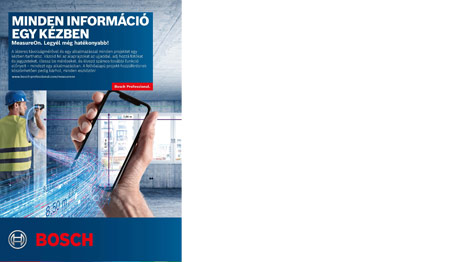 Bosch Professional szerszámok, mobiltelefon a kezében, építkezési háttérben.