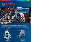 Bosch Professional fűrész a munkapadon, munkás kezében, ipari környezetben.