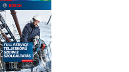 Egy férfi Bosch szerszámot használ, háttérben ipari környezet, szürke és kék színek.