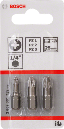 סט ביטים למברגים PZ קשיח במיוחד של Bosch , 3 חלקים.