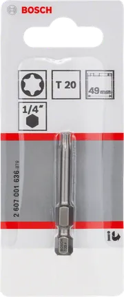 ביט מברג קשיח במיוחד של Bosch T20 1/4 אינץ' 49 מ"מ.