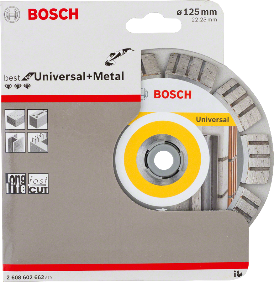 דיסק חיתוך יהלום אוניברסלי ממתכת של Bosch בגודל 125 מ"מ.