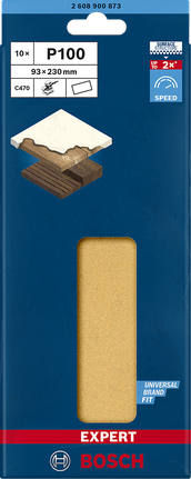 נייר זכוכית Bosch C470 P100 93×230 מ"מ חבילה של 10.