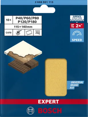 סט נייר זכוכית Bosch C470 115×140 מ"מ, 10 חלקים.