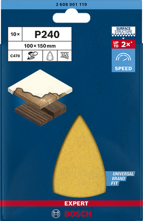 נייר זכוכית Bosch C470 P240 100×150 מ"מ, חבילה של 10.