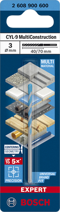 מקדח Bosch EXPERT CYL-9 MultiConstruction 3×40×70 מ"מ.