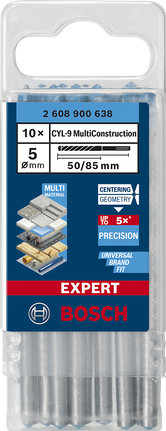 סט מקדחי Bosch CYL-9 MultiConstruction 5×50×85 מ"מ, 10 חלקים.