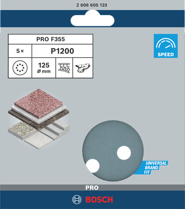 דיסק שיוף Bosch PRO F355 125 מ"מ P1200 5 יחידות.