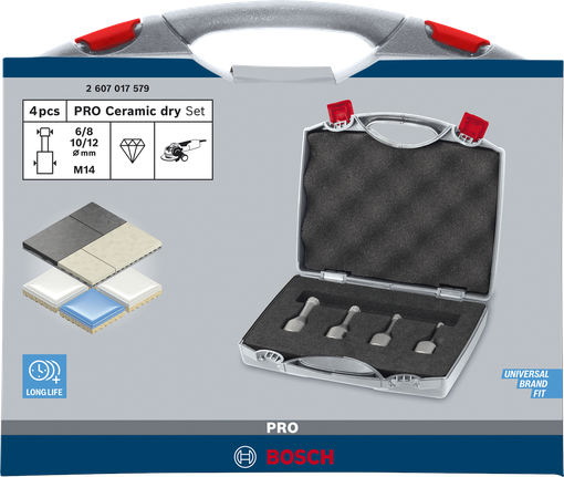 סט חיתוך ליבות יבש קרמי Bosch PRO 4 חלקים