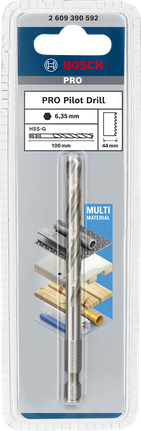 מקדחת פיילוט Bosch PRO 6.35 מ"מ HSS-G 100 מ"מ.