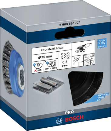 מברשת כוסות Bosch PRO Metal כבדה X-Lock 75×0.5 מ"מ.