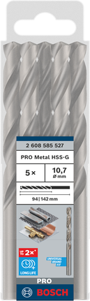 סט מקדחי סיבוב Bosch PRO Metal HSS-G 10.7 מ"מ, 5 יחידות.