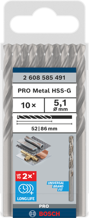 סט מקדחי סיבוב Bosch PRO Metal HSS-G 5.1 מ"מ.