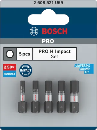 סט ביטים משושים Bosch PRO H Impact 5 חלקים.