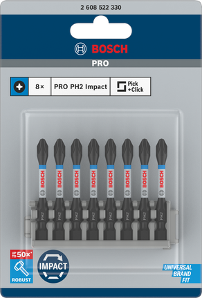 ביטים למברג אימפקט Bosch PRO PH2 55 מ"מ 8 יחידות.