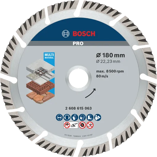 דיסק יהלום Bosch PRO Multi Material, 180 מ"מ לחיתוך אבן ולבנים.