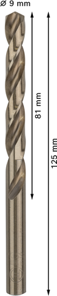 מקדח Bosch PRO HSS-Co 9 מ"מ, אורך 125 מ"מ.