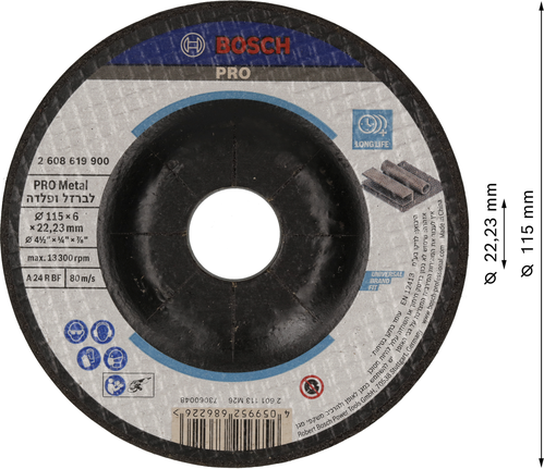 דיסק ליטוש מתכת Bosch PRO 115 x 6 x 22.23 מ"מ.