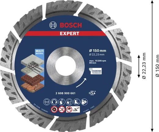 דיסק חיתוך יהלום Bosch EXPERT רב-חומרי 150 מ"מ.