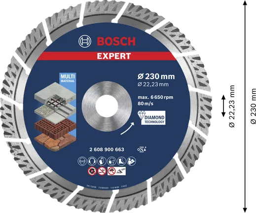 דיסק חיתוך יהלום Bosch EXPERT MultiMaterial 230 מ"מ.