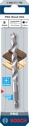 מקדח Bradpoint PRO Wood HSS של Bosch 8 מ"מ בגודל 3/8 אינץ'.