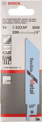 Bosch S 522 AF reciprocating saw blade 4″ metal.