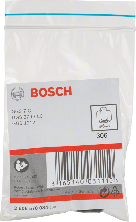 Bosch 6 mm collet with locking nut.