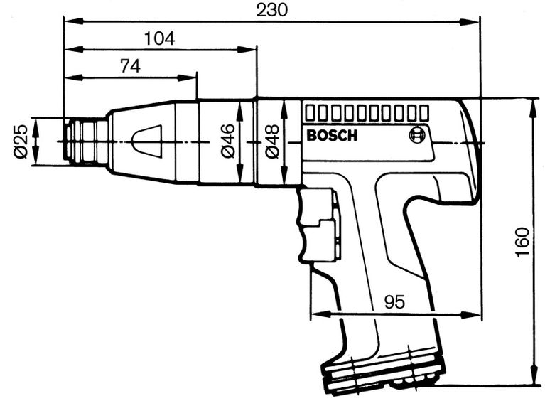 Pistol grip drill dimensions.