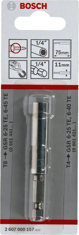 Bosch bit holder 75mm, magnetic 1/4 inch shank.