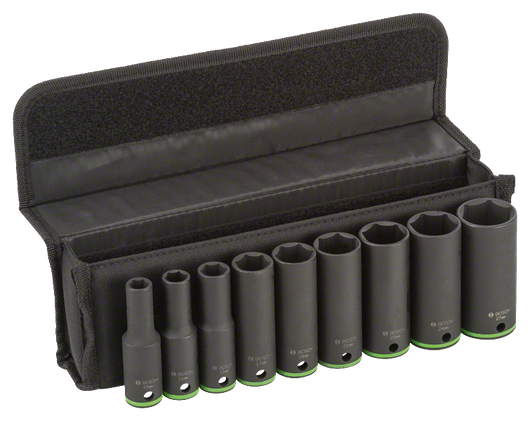 Bosch 9-piece socket set 10-27 mm in case.