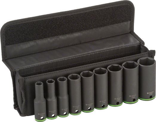 Bosch 9-piece socket set 10-27 mm in case.