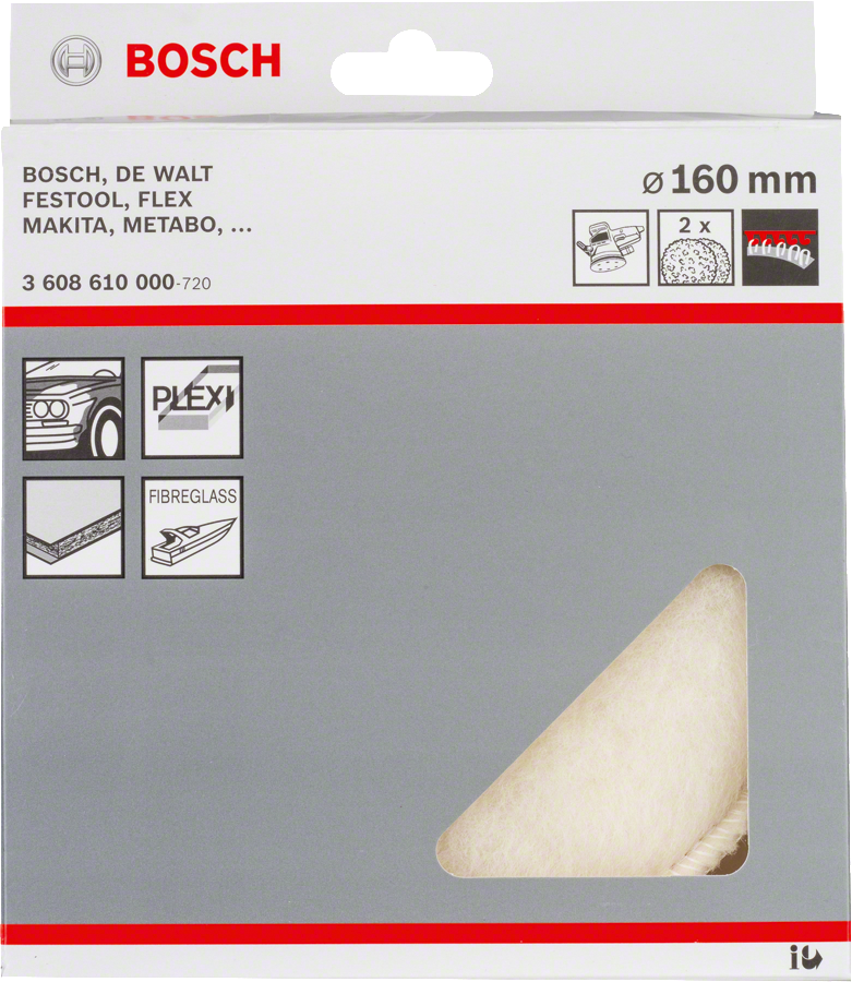 Bosch lambswool bonnet 160 mm for polishing surfaces.