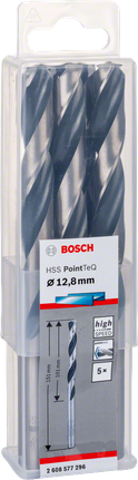 Bosch HSS PointTeQ 12.8 mm drill bit set.