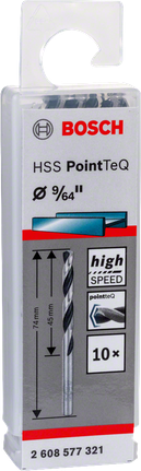 Bosch HSS PointTeQ 9/64″ drill bit pack.