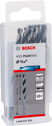 Bosch HSS PointTeQ 3/16″ drill bits pack.