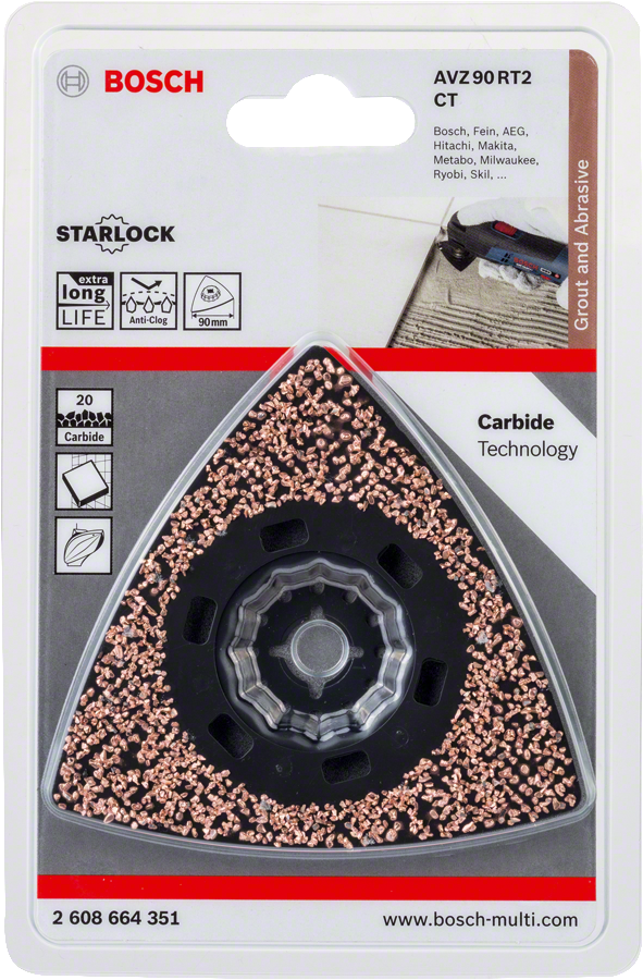 Bosch AVZ90RT2 carbide sanding plate for grout and abrasive removal.