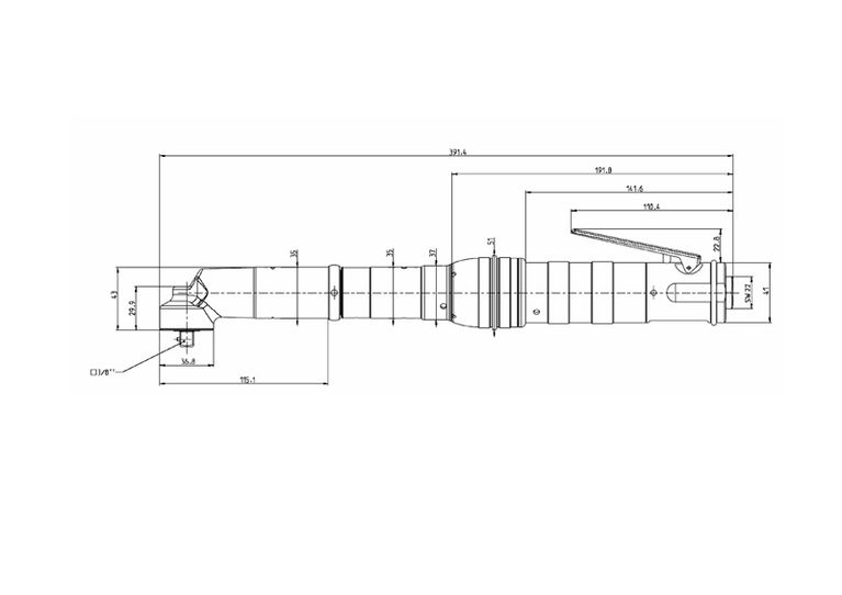 Bosch pneumatic angle ratchet wrench technical drawing.