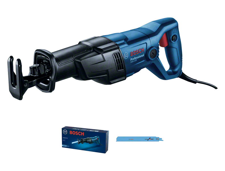 Bosch GSA 120 reciprocating saw with blade.