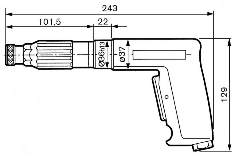 Pistol grip drill dimensions.