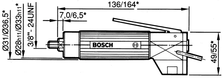 Pneumatic grinder dimensions.